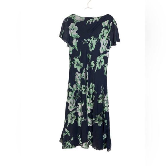 Jacques Vert Cowl Neck, Wedding Guest Dress, Silk Blend Blue w Green - Picture 4 of 13